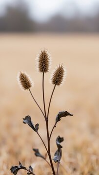 Dried teasel seed heads standing against a soft autumn background, showcasing nature's resilience and seasonal change
