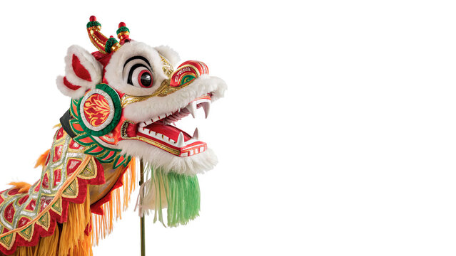 Traditional Chinese dragon puppet head isolated on transparent background