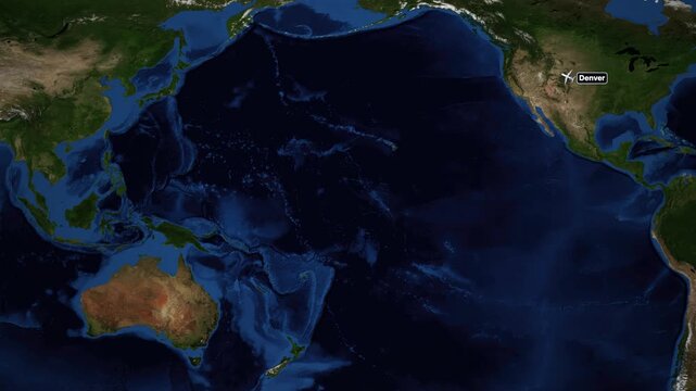 Animated Flight Route Map from Denver to Seoul Across the Pacific Ocean
