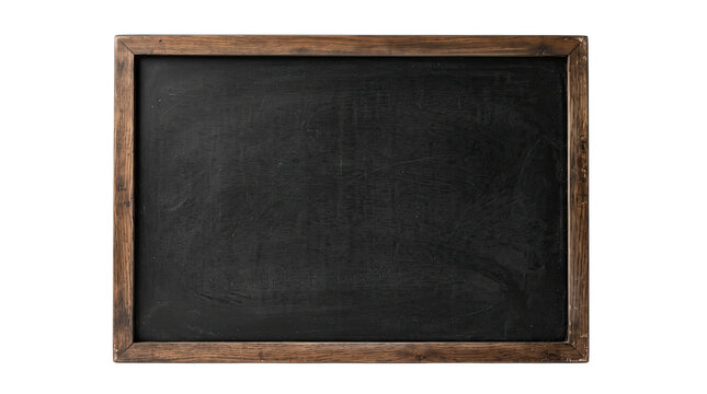 Vintage wooden framed chalkboard with a weathered surface in soft diffused daylight isolated on transparent background