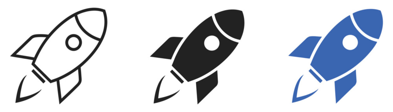 Rocket icon launching upward representing startup growth, business success, innovation, ambition, progress, technology, and entrepreneurial achievement