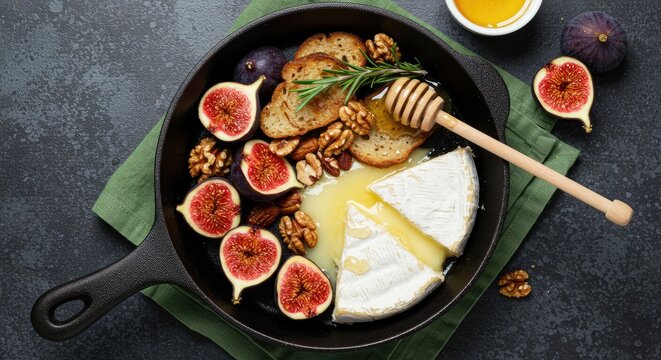 Rustic charcuterie board with honey-drizzled figs cheese and toasted nuts gourmet appetizer