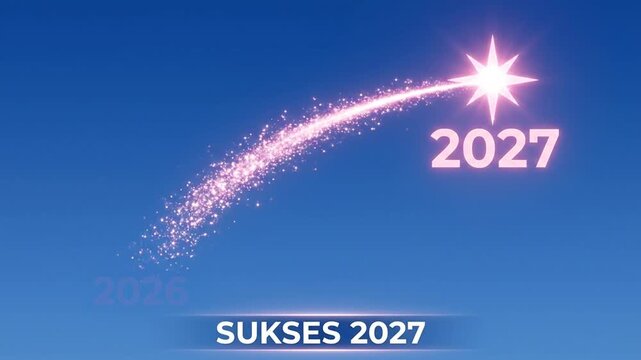 A glowing light streak transitions between two future calendar years