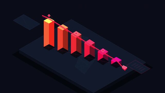 Pixelated bar chart showing downward trend, financial decline, economic recession, data loss, negative growth visualization