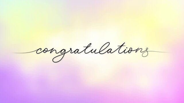 Animation of Congratulations hand writing on blurred moving pastel color background. Congratulations card template for presentation.