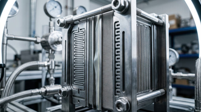 Hydrogen fuel cell stack in a modern laboratory industrial environment