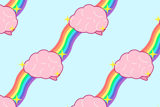 Rainbow pattern background, cute brain colorful design