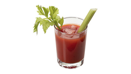 Glass of fresh red bloody mary tomato cocktail isolated on transparent background. © Olga