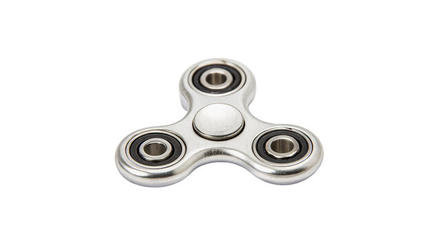 Metallic silver stainless steel fidget spinner toy relax isolated on transparent background.