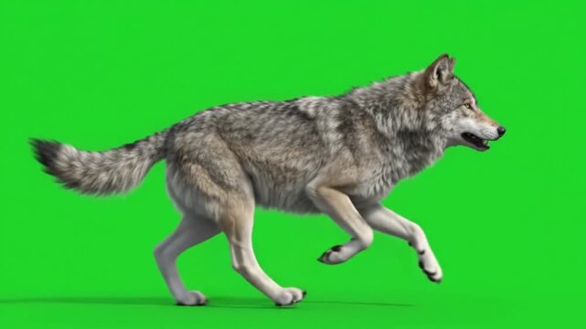 Wild Wolf Running on Green Screen