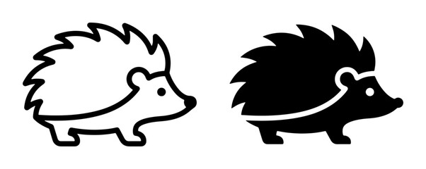 Obraz premium Hedgehog Icons, Spiky Mammal Vector Graphics, Cute Animal Silhouette and Outline, Wildlife Symbol Set