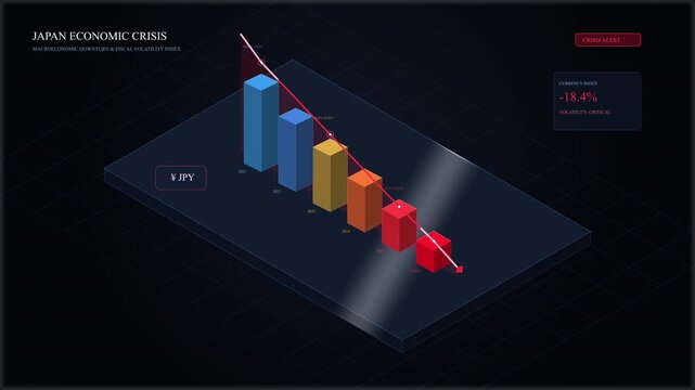 Pixelated bar chart shows downward trend, illustrating financial loss, recession, data analytics, market crash