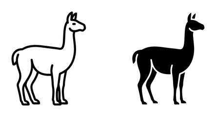 Llama Icon Set, Vector Graphics of South American Camelids, Simple Outline and Silhouette Designs for Animal Themes © Zayd