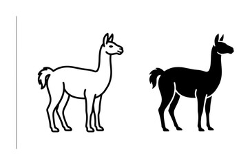 Llama Icon Set, Vector Silhouette and Outline Graphics for Animal Branding, Cute Alpaca Illustration, South American Camelid Design Elements © Zayd