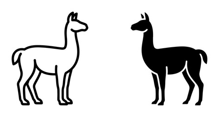 Minimalist Llama Icons, Black and White Alpaca Silhouettes, South American Camelid Vector Graphics for Animal Themes, Wildlife, and Farm Concepts © Zayd