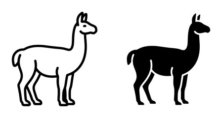 Llama Icon Set, Simple Line Art and Silhouette Vector Graphics, South American Camelid Symbols for Animal Themes, Wildlife, and Farm Concepts © Zayd