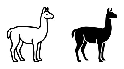 Llama Icon Set, White and Black Vector Graphics, Minimalist Animal Silhouettes for Design Projects, South American Camelid Illustration © Zayd