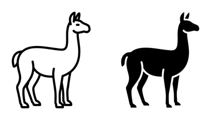 Llama Icon Set, South American Camelid Vector Graphics, Simple Outline and Silhouette Animal Illustrations for Design Projects © Zayd
