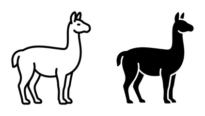 Llama Icon Set, Outline and Silhouette Vector Graphics for Animal Lovers, South American Camelid Symbols, Minimalist Alpaca and Guanaco Illustrations © Zayd