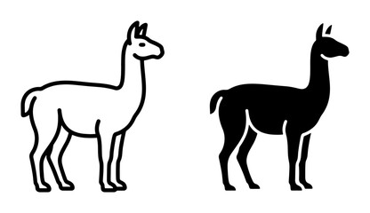 Llama Icons, Black and White Vector Silhouettes, Cute Animal Graphics for Design Projects, South American Camelid Illustrations © Zayd