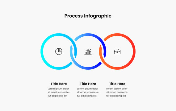 Process Infographic Template with Three Circular Steps, Business Icons and Editable Title Text for Presentation and Workflow Diagram