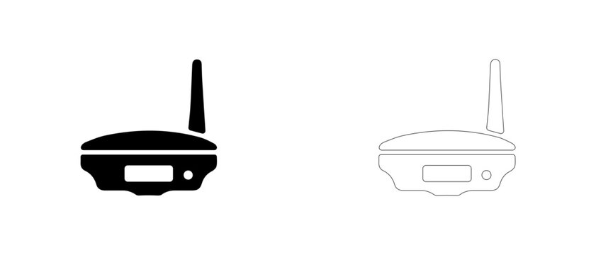 Geodetic GNSS RTK receiver vector icon filled and outline, satellite surveying and high precision positioning symbol.