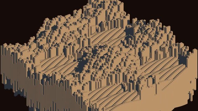 Isometric 3D Voxel Terrain Animation Transforming Dynamic Geometric Blocks Loop