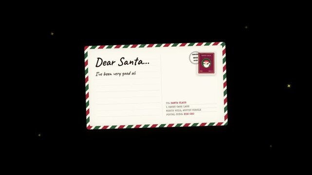 Animated Christmas Letter to Santa Claus Being Written on Postcard