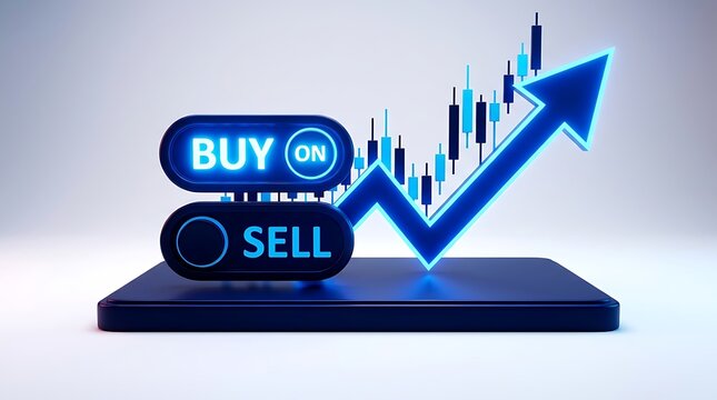 3d illustration of financial trading chart with buy and sell buttons