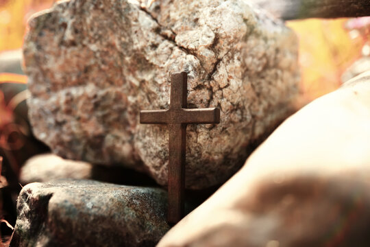 Christian cross abstract natural background. symbol of Holy Spirit. Holy Trinity Sunday, festive Pentecost day. Faith in God, Church holiday concept