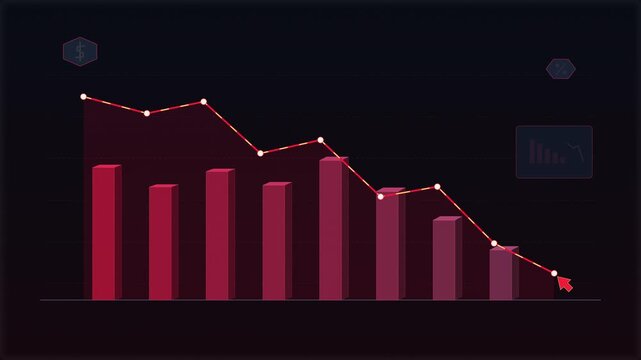 downward trending bar chart and line graph motion graphic, showing financial loss and economic recession