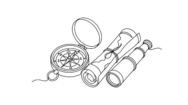 Vintage Compass, Map, and Telescope - Isolated Adventure Tools