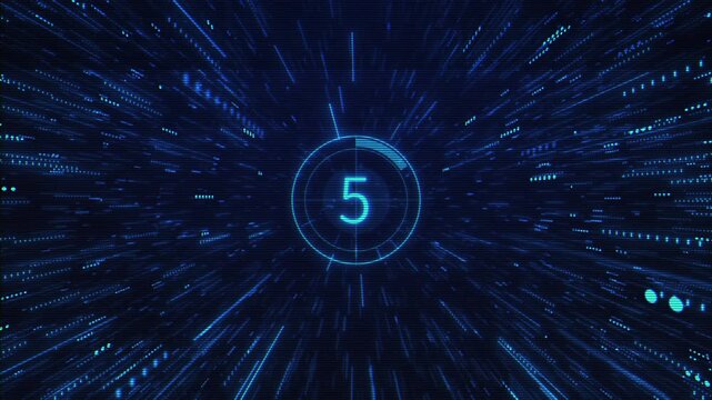 A glowing four sits center of a high speed cyber corridor filled blue light streaks digital motion, suited to countdown sequences, teasers, premieres, race starts, game intros dramatic transitions.