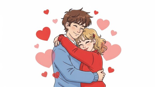 A heartwarming embrace between a couple surrounded by love