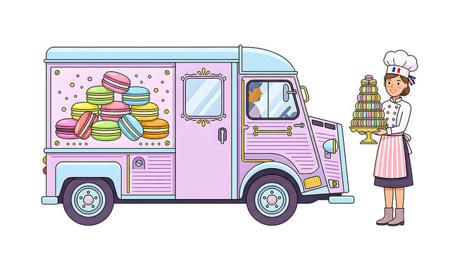 Sweet macarons bakery food truck vector illustration