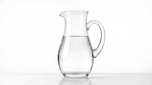 Clear glass carafe filled with fresh water isolated on a white background with copy space
