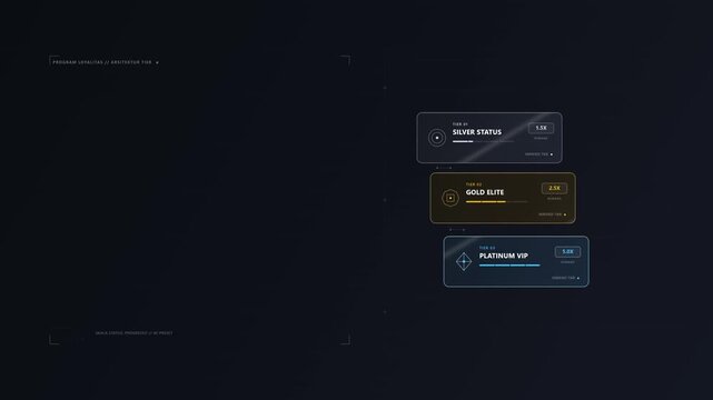 Multi-tier VIP status ladder animation with ascending membership levels, badges and reward progression indicators, loyalty motion graphic with Open Copy Space Area for branding or promotional text