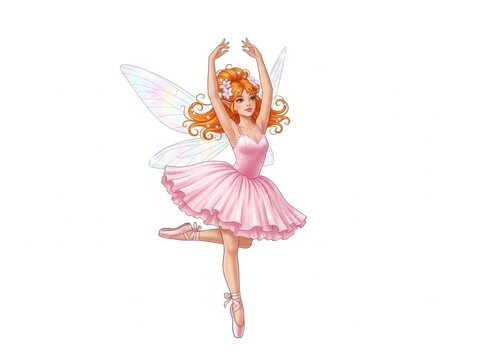 Graceful fairy in pink tutu performing ballet