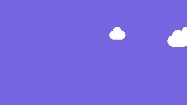 Minimalist 2D animated clouds floating on solid purple background, motion animation weather