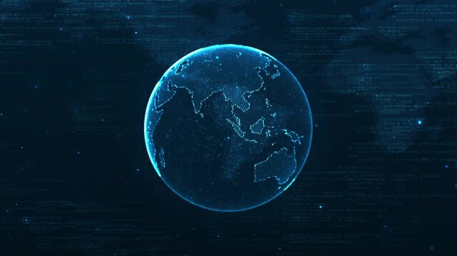 A luminous digital globe coded world graphics creates premium technology global networks, data exchange, business, cyber security, cloud computing, communication, logistics international innovation.