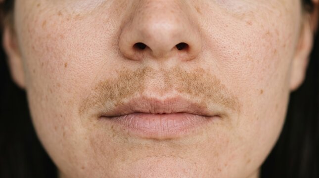 Hyperpigmentation Melasma Mustache and Freckles on Woman Upper Lip Area