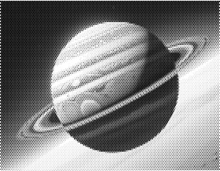 Saturn planet halftone rings orbital ringed gas giant astronomy celestial outer space cosmos vintage monochrome graphic vector illustration © Josnara