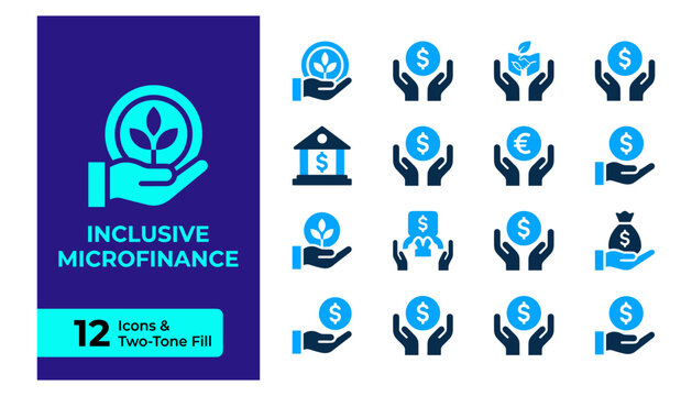 Inclusive microfinance icon set with twotone fill