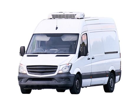 Clean white van with copy space panel