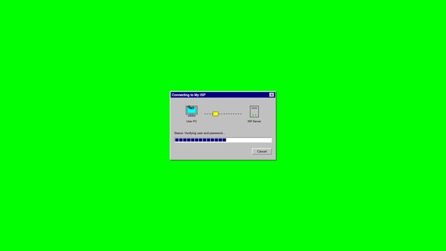 Retro computer setup window displayed on a vibrant green chroma key backdrop.