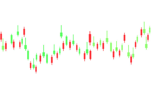 Red and green candlestick business graph bar chart showing changing market prices on a transparent background.