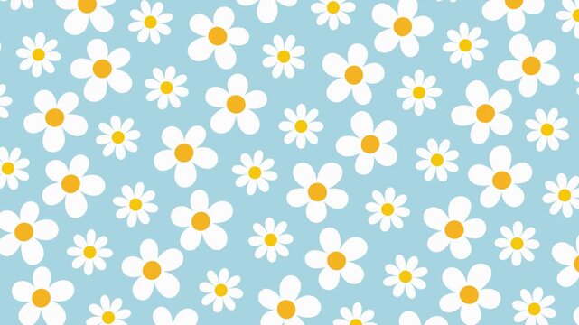 Cute White Flower Pattern Wiggling Motion Blue Background Video Graphic
