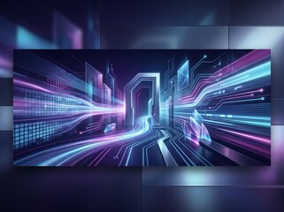 Obraz premium Futuristic glowing digital city architecture merging into a high tech electronic circuit board landscape with architecture