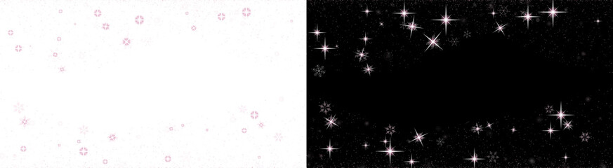 Elegant dual design with glowing pink stars and delicate snowflakes on white and black backgrounds for holiday greetings © Perfople