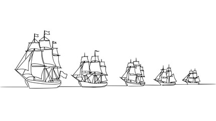 Sailing Ships Fleet Line Art Isolated Transparent Background Vector © Ipung